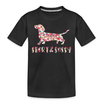 Short and Sassy Dachshund floral - Kids' Premium Organic T-Shirt - black - Front