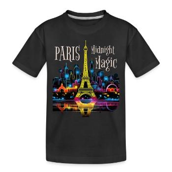 Paris, Eiffel Tower, France, City, Skyline, Night - Kids' Premium Organic T-Shirt - black - Front