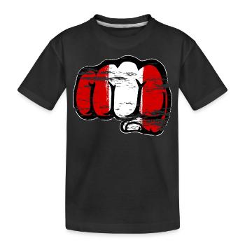 Peru Flagge Faust Hand used - Kinder Premium Bio T-Shirt - Schwarz - Vorne