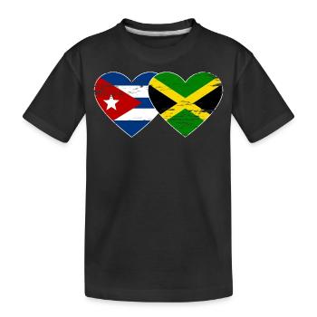 Kuba Jamaika Flagge Herz used - Kinder Premium Bio T-Shirt - Schwarz - Vorne