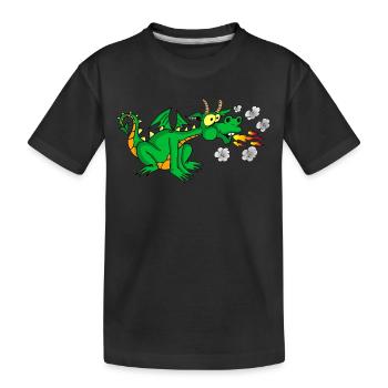 Grüner Drache - Kinder Premium Bio T-Shirt - Schwarz - Vorne