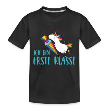 Einhorn Einschulung Schule Zuckertüte Erste Klasse - Kinder Premium Bio T-Shirt - Schwarz - Vorne