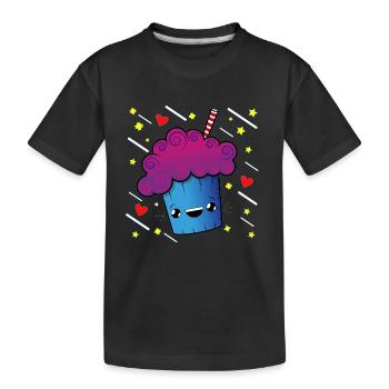 Cartoon Muffin Herz und Sterne T Shirt - Kinder Premium Bio T-Shirt - Schwarz - Vorne