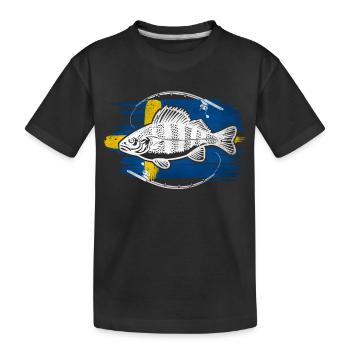 Schweden Angeln Barsch - Kinder Premium Bio T-Shirt - Schwarz - Vorne