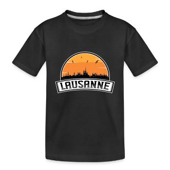 Lausanne Switzerland Skyline Travel Souvenir Swiss - Kids' Premium Organic T-Shirt - black - Front