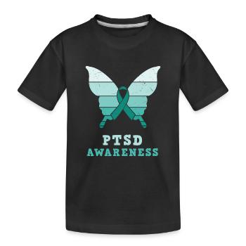 Butterfly Ptsd Awareness Teal Ribbon - Kids' Premium Organic T-Shirt - black - Front