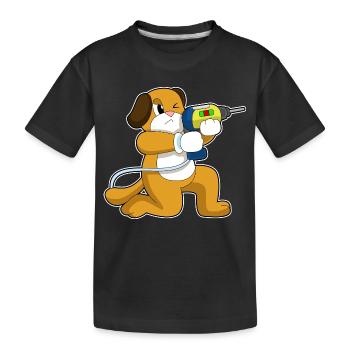 Hund Handwerker Bohrmaschine Handwerk - Kinder Premium Bio T-Shirt - Schwarz - Vorne