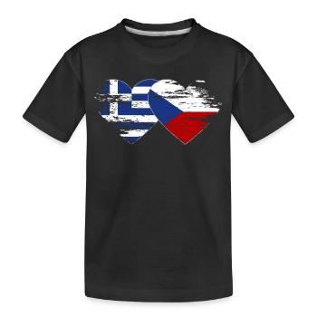 Griechenland Tschechien Flagge used Herz - Kinder Premium Bio T-Shirt - Schwarz - Vorne