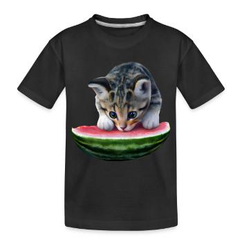 Chat et pastèque - T-shirt bio Premium Enfant - noir - Devant