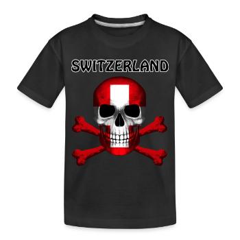 Skull Jolly Roger Pirate Flag Switzerland R6Z - Kinder Premium Bio T-Shirt - Schwarz - Vorne