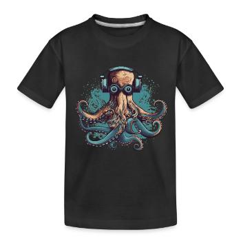 Cool pieuvre nerdy avec lunettes et écouteurs - T-shirt bio Premium Enfant - noir - Devant