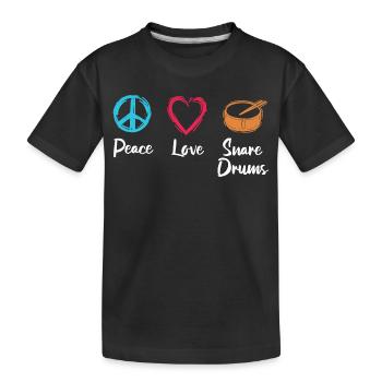 Frieden Liebe Trommel - Kinder Premium Bio T-Shirt - Schwarz - Vorne