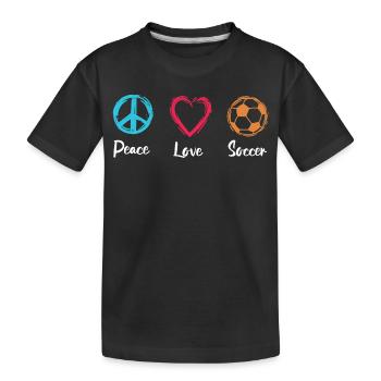 Frieden Liebe Fußball - Kinder Premium Bio T-Shirt - Schwarz - Vorne