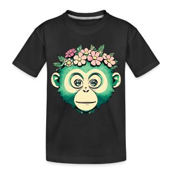 Blumiger Affenfreund - Kinder Premium Bio T-Shirt - Schwarz - Vorne