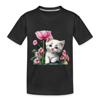 White kitten - Kids' Premium Organic T-Shirt - black - Front