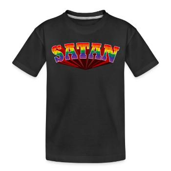 Satan Rainbow Text - Kids' Premium Organic T-Shirt - black - Front