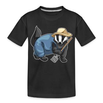 Dachs Landwirt Harke Bauernhof - Kinder Premium Bio T-Shirt - Schwarz - Vorne