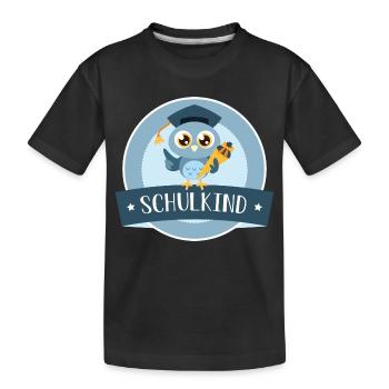 Schulkind Eule mit Zuckertüte - Kinder Premium Bio T-Shirt - Schwarz - Vorne