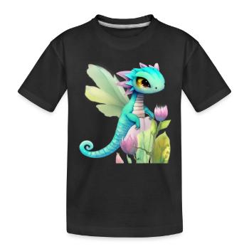 Kawaii Dragon Cartoon sur Fleur Rose - T-shirt bio Premium Enfant - noir - Devant