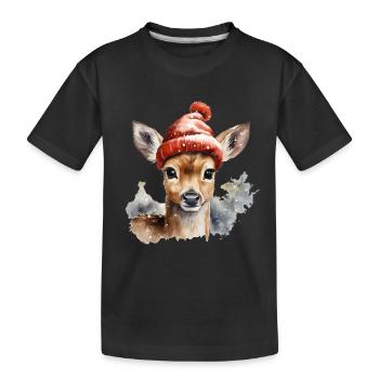 Rehkitz mit Mütze - Kinder Premium Bio T-Shirt - Schwarz - Vorne