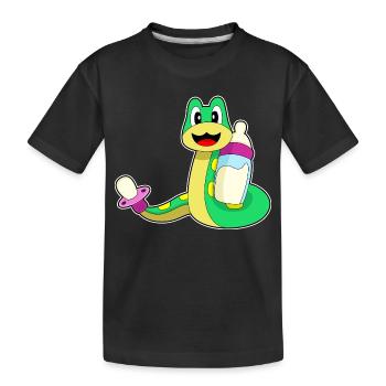 Schlange Babyflasche Milch - Kinder Premium Bio T-Shirt - Schwarz - Vorne