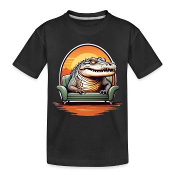 Alligator on sofa - Kids' Premium Organic T-Shirt - black - Front