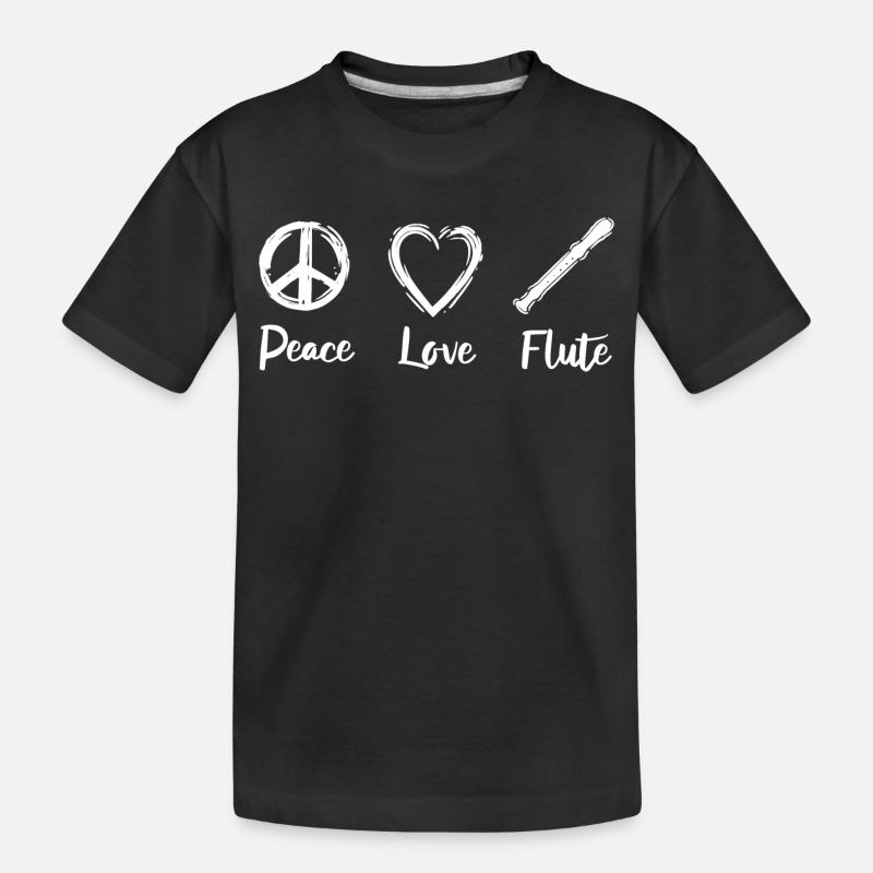 Peace Love Flute - Kinder Premium Bio T-Shirt - Schwarz
