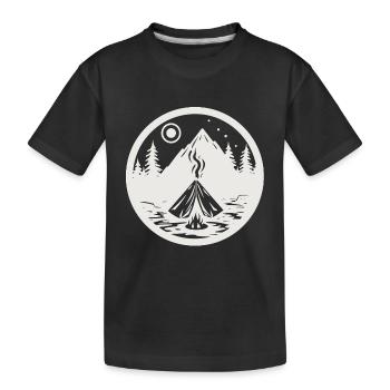 Camping, landscape with mountains, trees as stickers - Kids' Premium Organic T-Shirt - black - Front