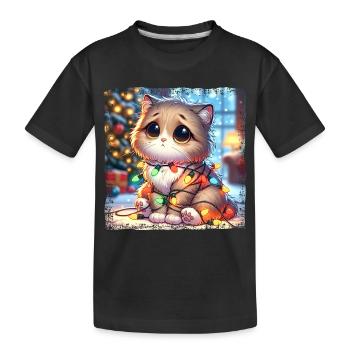 Süße Weihnachts Katze Tollpatschig Verheddert - Kinder Premium Bio T-Shirt - Schwarz - Vorne
