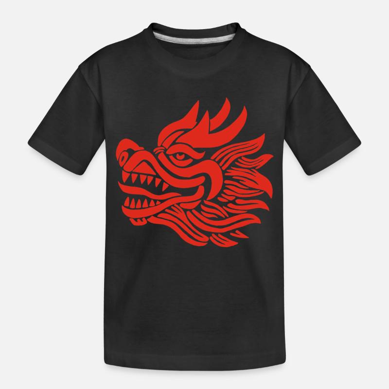 Chinesischer Drachenkopf (Rot) - Kinder Premium Bio T-Shirt - Schwarz
