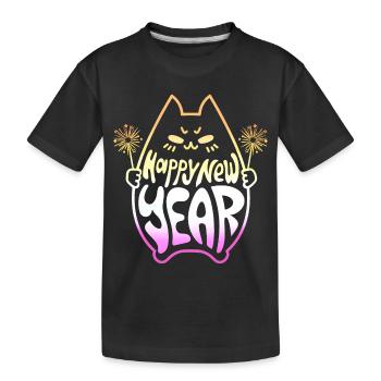 Happy New Year Cat #3 Frohes Neues Jahr Katze - Kids' Premium Organic T-Shirt - black - Front