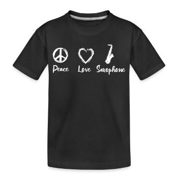 Peace Love Saxophones - Kids' Premium Organic T-Shirt - black - Front