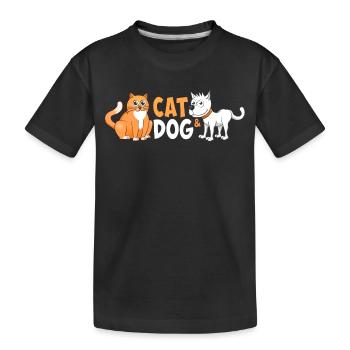 Image joyeuse d’un chat et d’un chien. - T-shirt bio Premium Enfant - noir - Devant