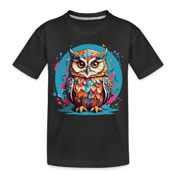 Liebenswerte Eule auf Farbklecksen - Kinder Premium Bio T-Shirt - Schwarz - Vorne