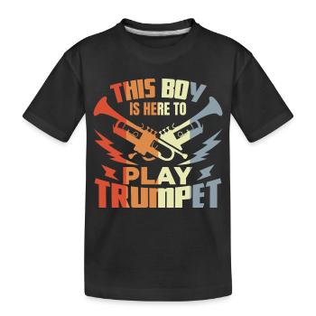 Boy playing trumpet - Kids' Premium Organic T-Shirt - black - Front