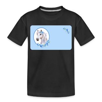 Cheval blanc - Roses bleu clair | Personnalisable - T-shirt bio Premium Enfant - noir - Devant
