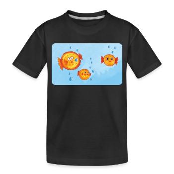 Poissons - Drôle de poisson-globe orange avec des bulles d’air - T-shirt bio Premium Enfant - noir - Devant