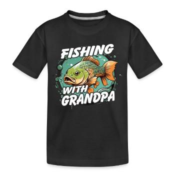 Angeln mit Papa mit buntem Fischdesign - Kinder Premium Bio T-Shirt - Schwarz - Vorne