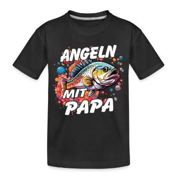 Angeln mit Papa. Buntes Angelmotiv - Kinder Premium Bio T-Shirt - Schwarz - Vorne