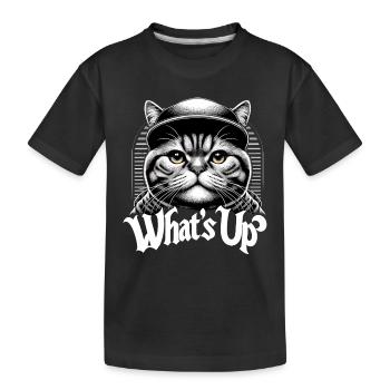 BKH Britisch Kurzhaar Katze getigert Was geht ab - Kinder Premium Bio T-Shirt - Schwarz - Vorne