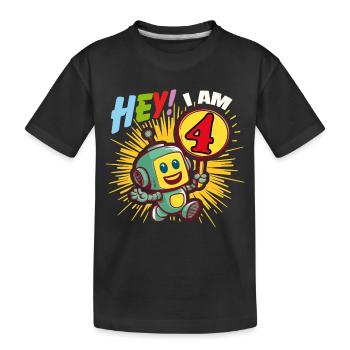 Four Year Old Little Robot Hello I'm 4 - Kids' Premium Organic T-Shirt - black - Front