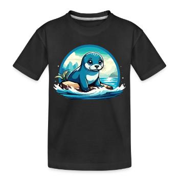 Robbe auf Felsen - Kinder Premium Bio T-Shirt - Schwarz - Vorne