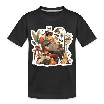 Katzenliebe Katzenbesitzer am Abend Homeoffice - Kinder Premium Bio T-Shirt - Schwarz - Vorne