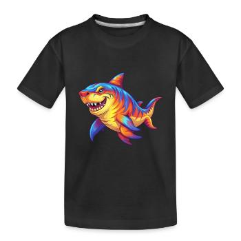 Tiger Shark Colorful Kawaii Cartoon Sea Animal - Kids' Premium Organic T-Shirt - black - Front