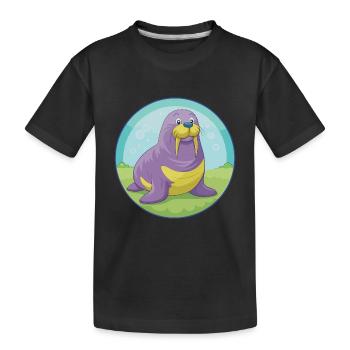 Walrus Cute Kawaii Cartoon Clipart Animal Pet - Kids' Premium Organic T-Shirt - black - Front