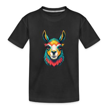 Lama Niedliches Kawaii Cartoon Clipart Tier Gesicht - Kinder Premium Bio T-Shirt - Schwarz - Vorne