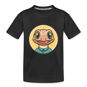 Eidechse Kawaii Cartoon Figur Tier Haustier Gesicht - Kinder Premium Bio T-Shirt - Schwarz - Vorne