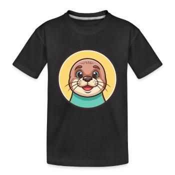 Siegel Kawaii Cartoon Figur Tier Haustier Gesicht - Kinder Premium Bio T-Shirt - Schwarz - Vorne