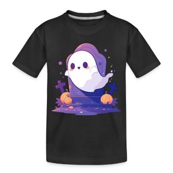 Halloween | Niedlicher Geist auf Friedhof - Kinder Premium Bio T-Shirt - Schwarz - Vorne