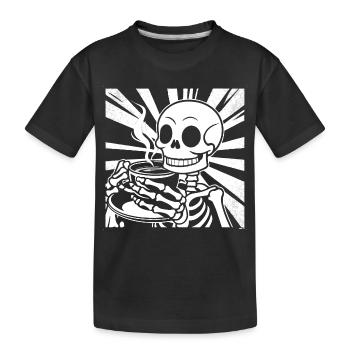 Skeleton drinking coffee - Kids' Premium Organic T-Shirt - black - Front